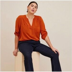 Torrid Harper rust orange crepe de chine V-Neck‎ 3/4 sleeve Blouse Top Plus 0